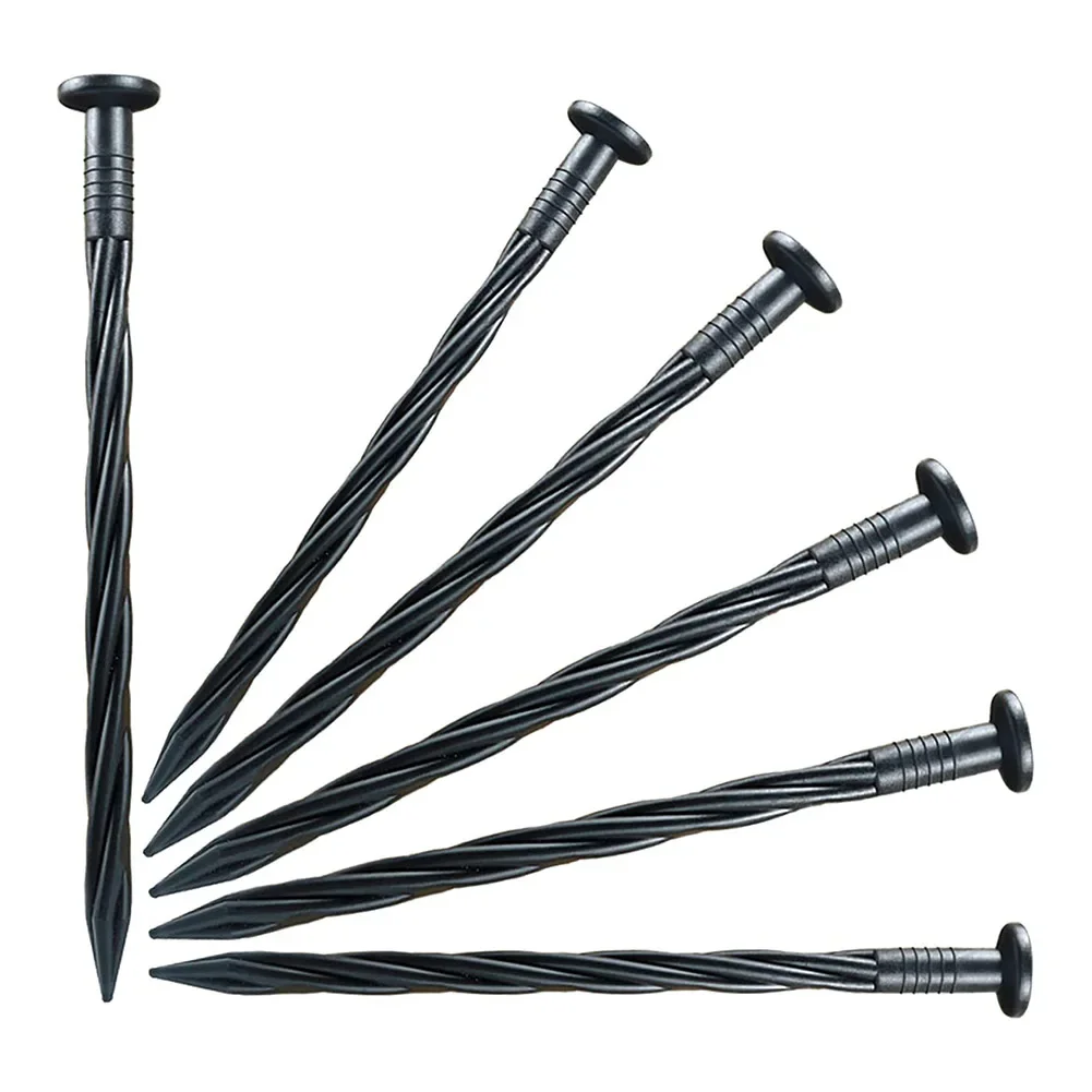30pcs 8in Landscape Anchoring Spikes Edging Stake Spiral Nylon Patio Garden Anchor Nails 20CM Black Pegs For All Soil Fixing
