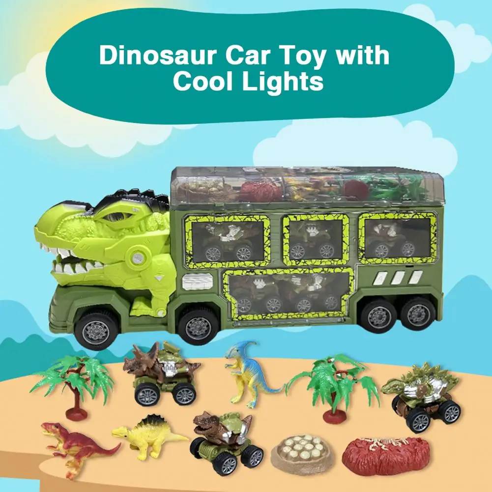 Portable Dinosaur Car Toy Dinosaur Container Truck Toy with Music Light Drive Portable Handle Mini Dinosaur Egg Tree for Boys deformed dinosaur car deformable portable plastic dinosaur hit deformed car for fun