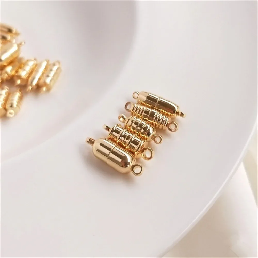 

1pcs 14K Gold Color accessories magnet buckle round bamboo knot long barrel shaped pill bracelet necklace suction iron