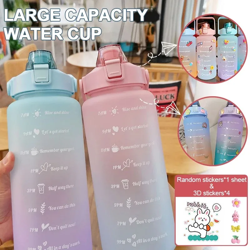 2 Liter Water Bottle Motivational Sport Water Bottle Leakproof Bottles Drinking Outdoor Travel Gym Fitness Jugs For Kitchen Cups