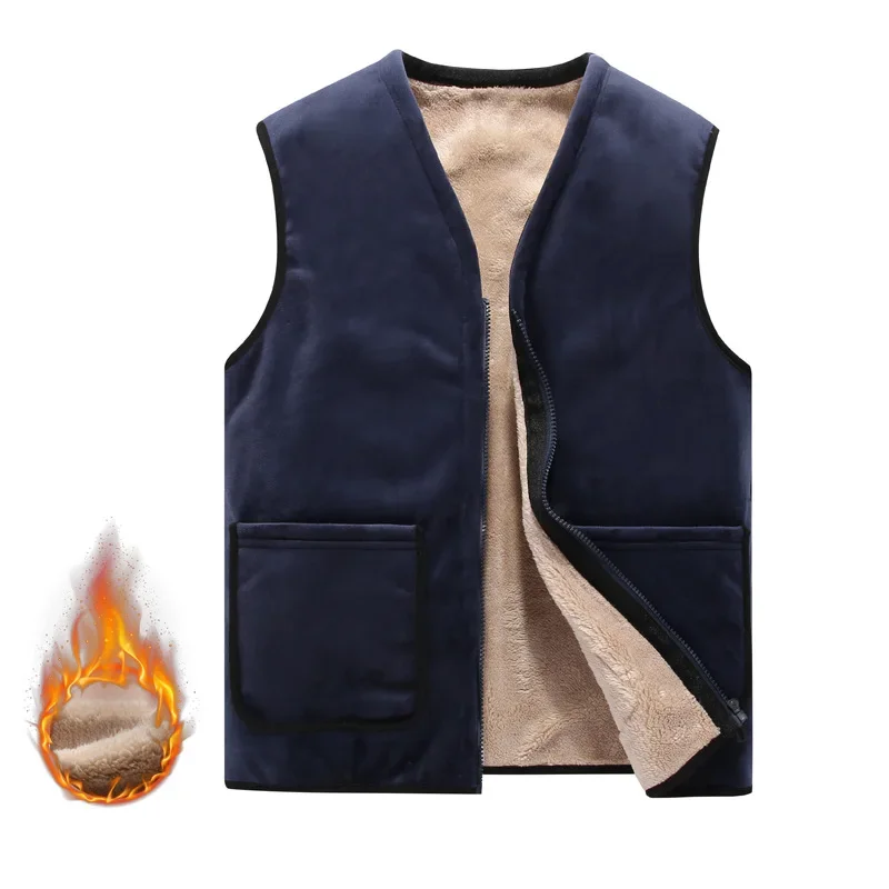 Plus Size Men's Cashmere Vest Casual Thickened Warm Fleece Shoulder Vest Trendy Fox Fur Lined Anti-Cold Cross-Border Goods