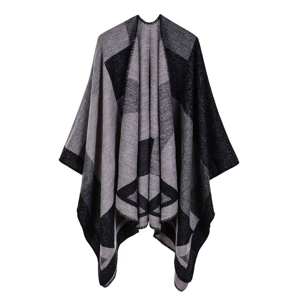 

European American Street Women's New Diamond Mud Dots Pockmarks Gradient Color Imitation Cashmere Jacquard Cape Ponchos