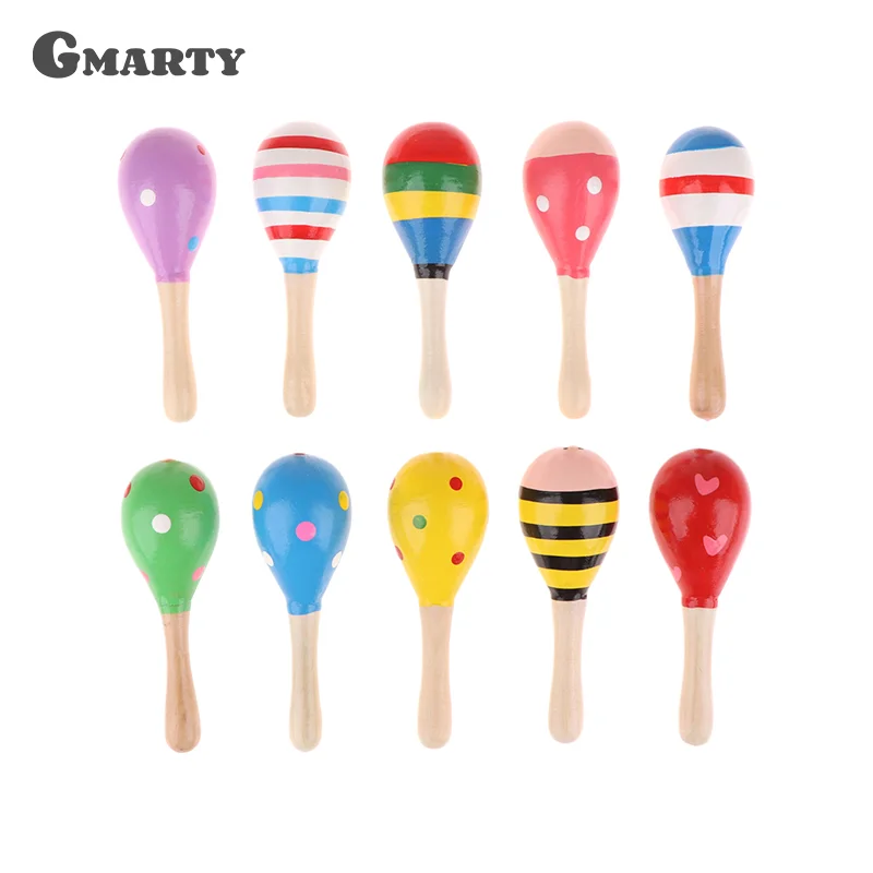 2Pcs Cute Mini Wooden Sand Hammer Maracas Rattle Shaker Toys For Baby Musical Instruments Baby Shower Party Favors Gift Kids