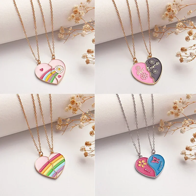 Collar con colgante de mejores amigos para mujer, corazón de amor roto, Gargantilla de cadena BFF, collares de buena amistad, regalos de joyería para niños, 2 piezas por juego