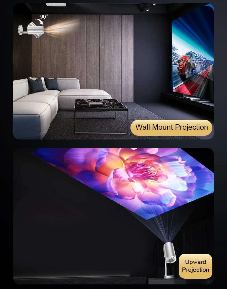TS3 Gimbal 4K HD Projector Android 320ANSI 1280*720P 2.4G/5G Wifi6 Home Cinema Theater Office Outdoor Smart Portable Projector