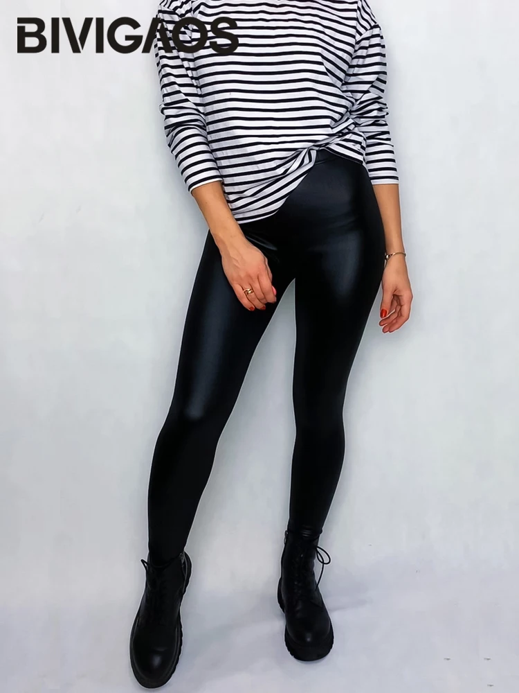 Autumn Winter Women's Leggings Pu Leather Pants Push Up Sexy