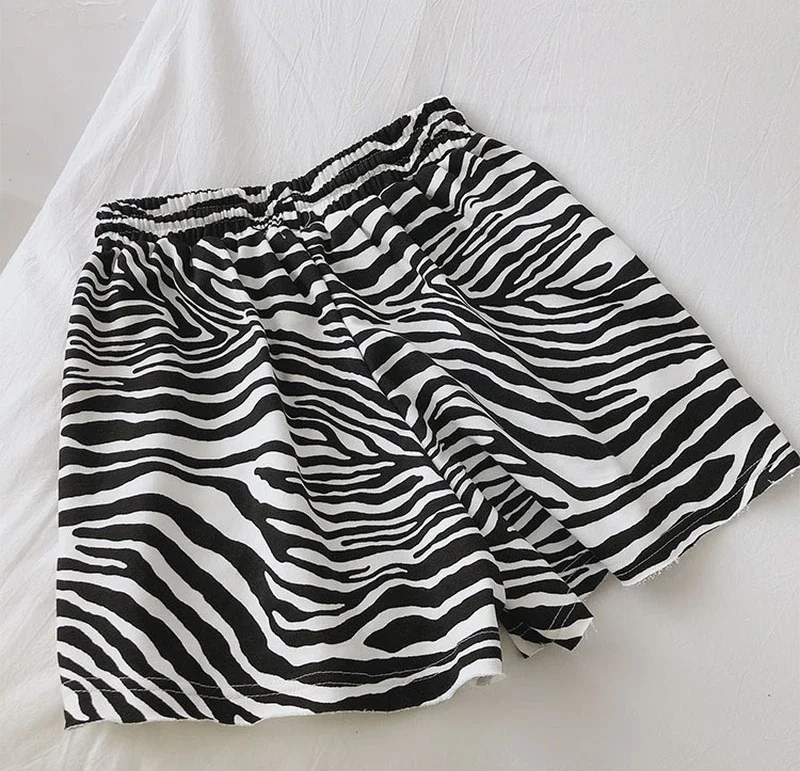 

Zebra Pattern Summer Breathable Sports Shorts Women 2023 Korean Loose Casual College Style High Waist Female Wide Leg Short New