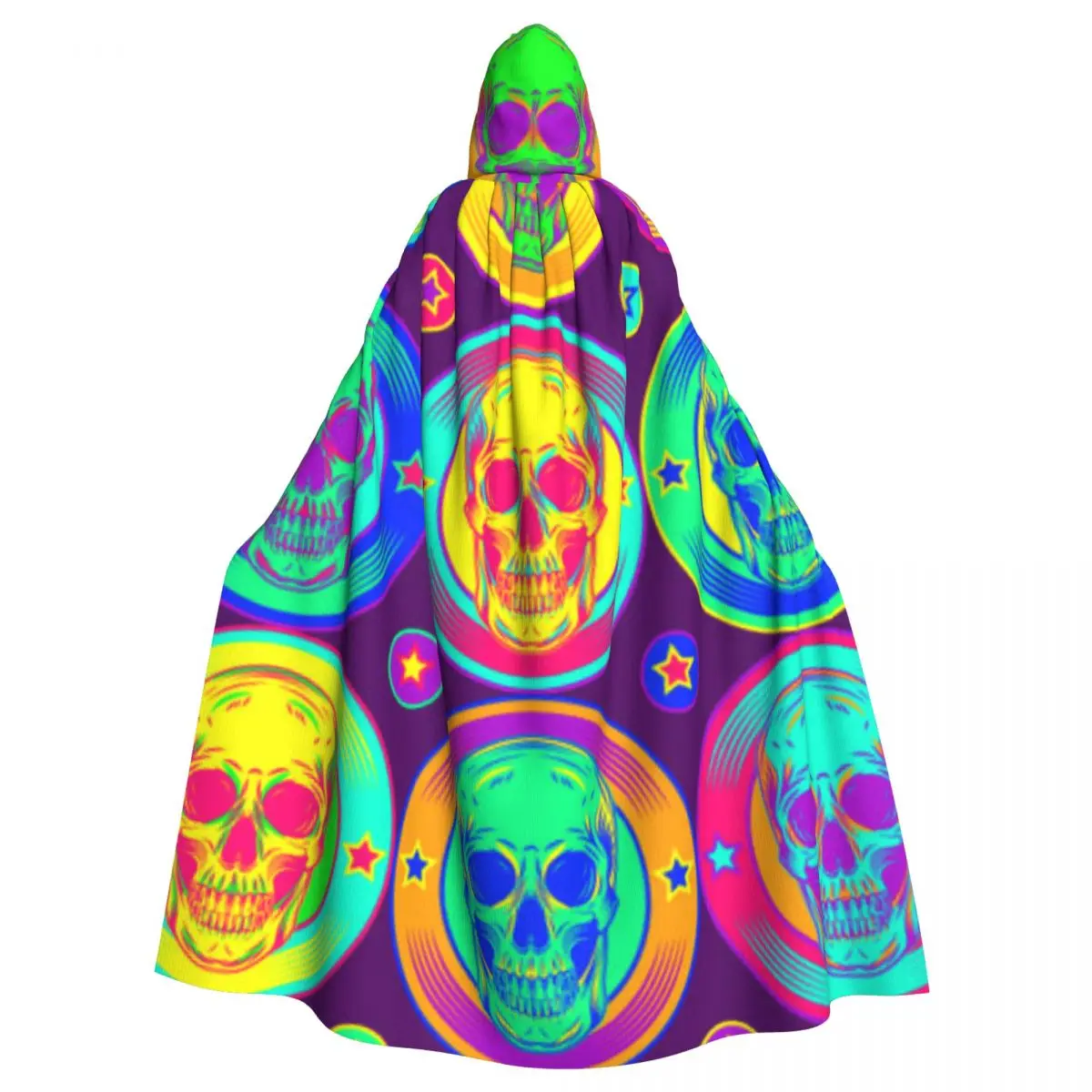 

Unisex Adult Colorful Skull Stars Cloak with Hood Long Witch Costume Cosplay