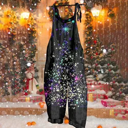 Women's Casual Jumpsuit Christmas Print Jumpsuit Fashion Christmas Plaid And Stripe Printing Loose-fitting Long Jumpsuit
