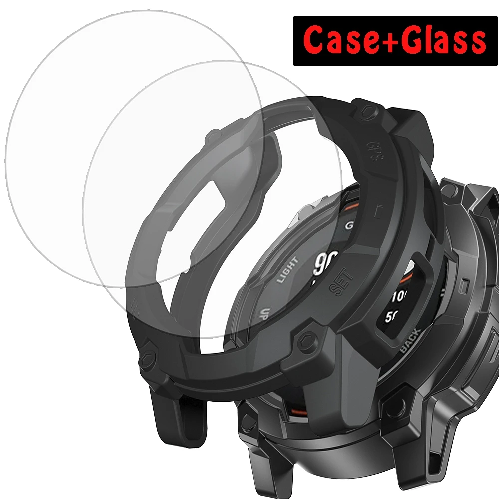 Set of 3 Durable Glass and TPU Protective Cases with Cover Shell for Garmin Instinct 3 Accessories