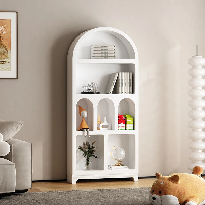 Modern Living Room Furniture 4 Tiered White Arched Design Storage Book Shelf Wooden Cabinets for Kids