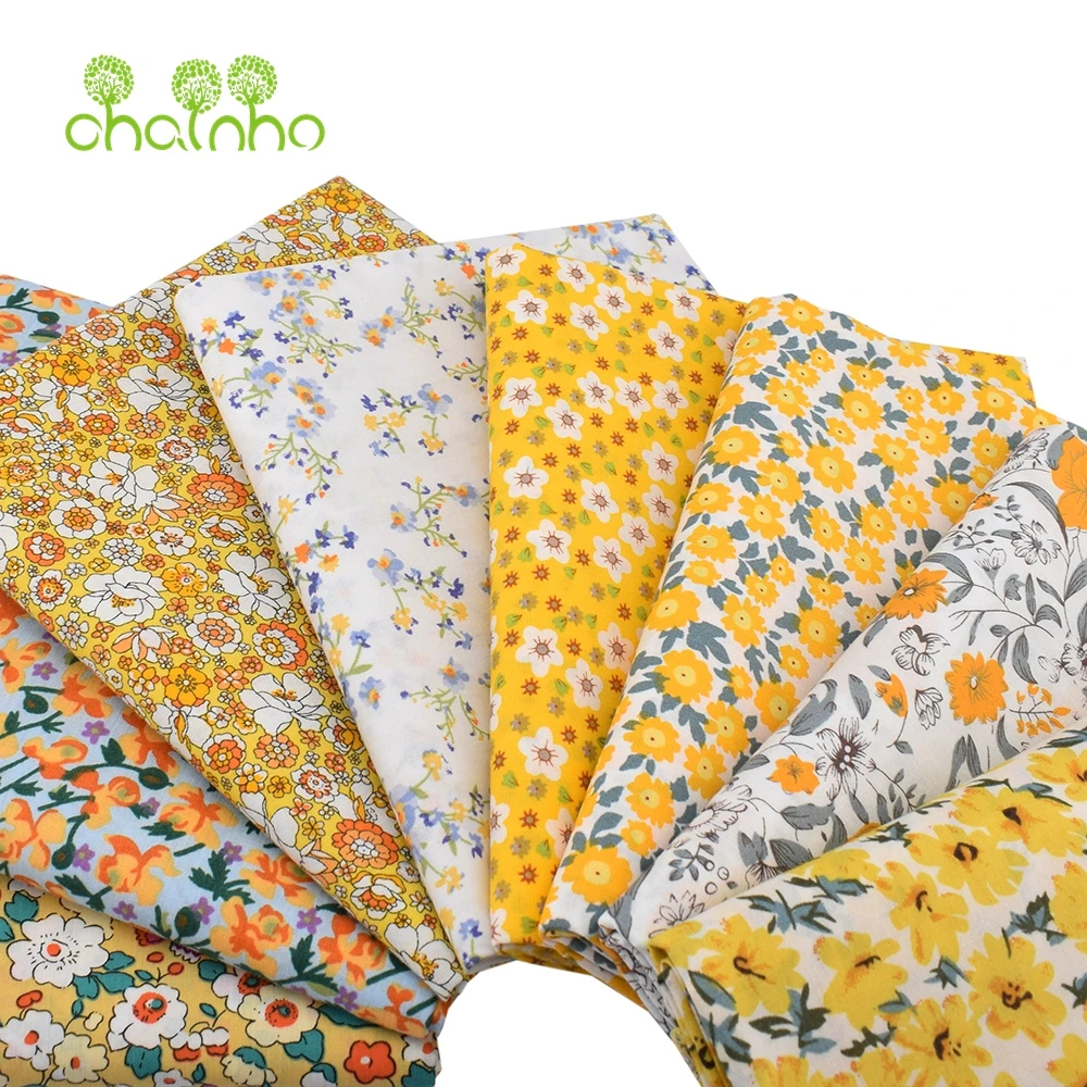 Chainho,Printed Plain Weave Poplin Cotton Fabric,DIY Sewing Quilting Material,Patchwork Cloth,Floral Series,3 Sizes,15PC107