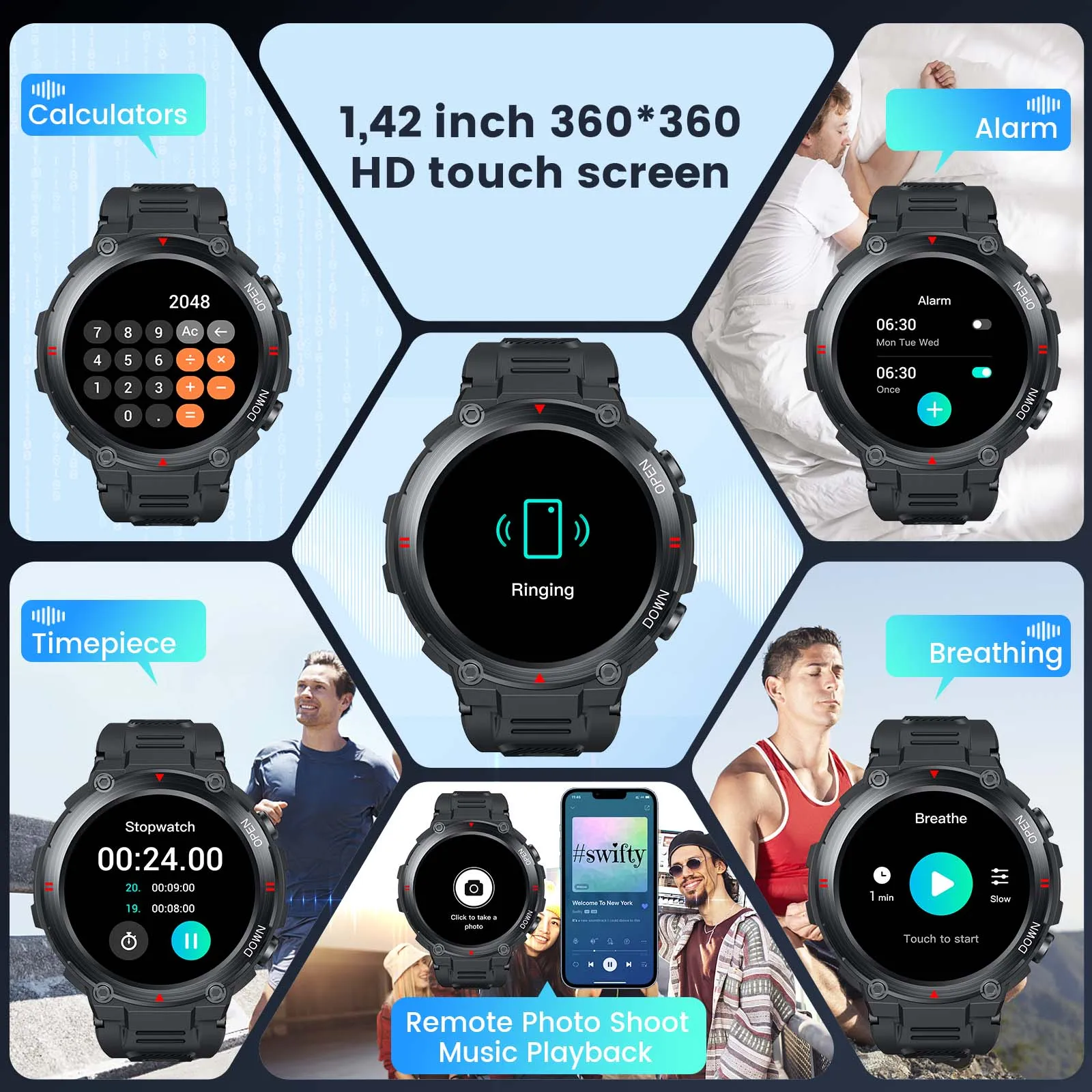 Smart Watch CanMixs K22 Bluetooth Call Outdoor Sports Fitness Tracker Heart Rate Music Play For Android IOS