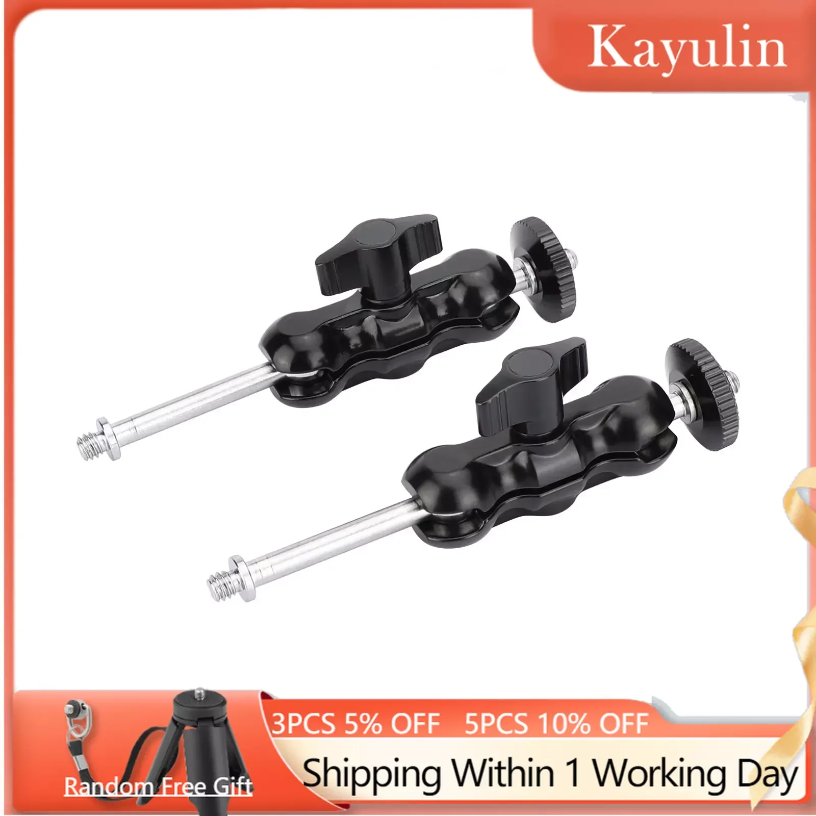 

Kayulin Mini Ball Head Holder Support 360°Swivel 90°Tilt With Extended 1/4"-20 Thread Screw For Camera Monitor / Flashlight