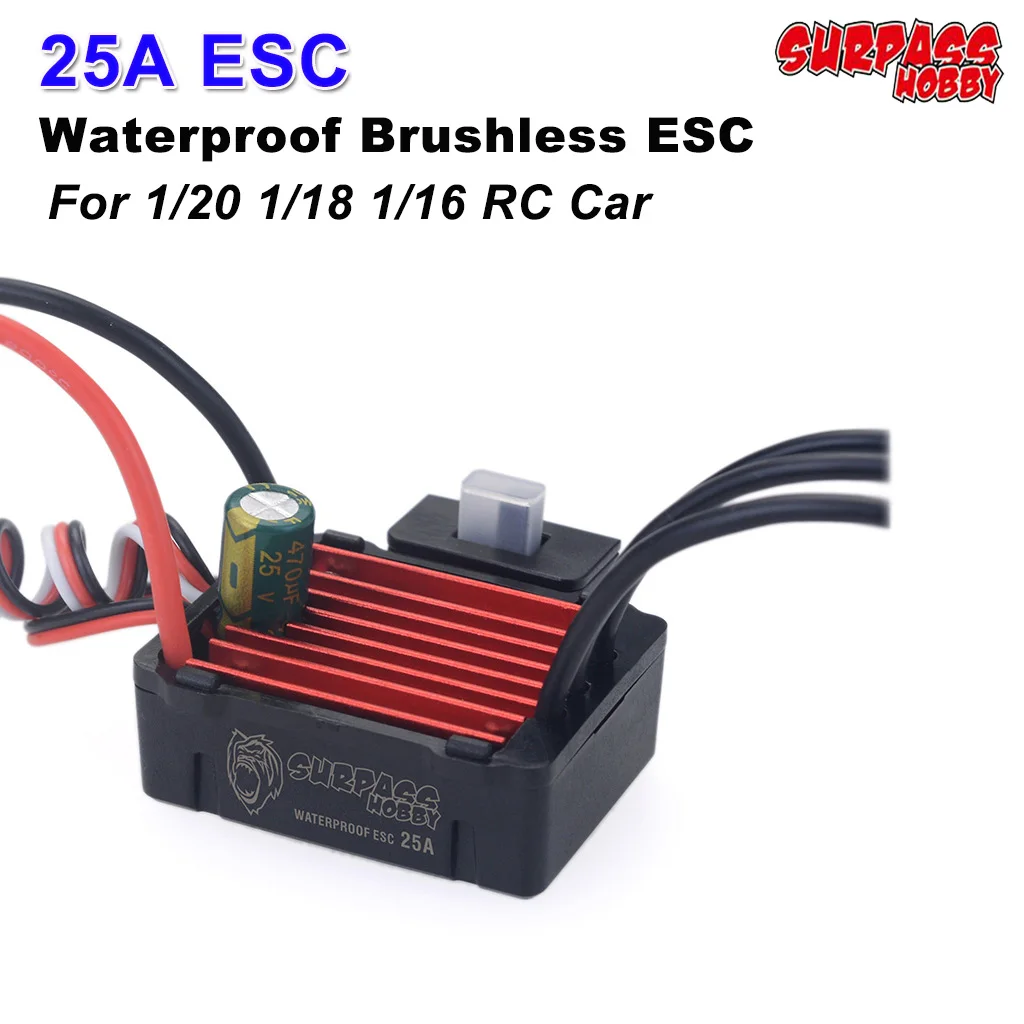 

SURPASS HOBBY KK Waterproof 25A ESC Brushless Electronic Speed Controller for 1/20 1/18 1/16 RC Car 2030 2040 2430 2435 Motor