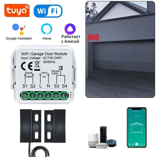 Tuya WiFi Garage Door Opener Controller APP Voice Control Smart Garage Door Switch Works with Alexa Google Home Smart Life 1