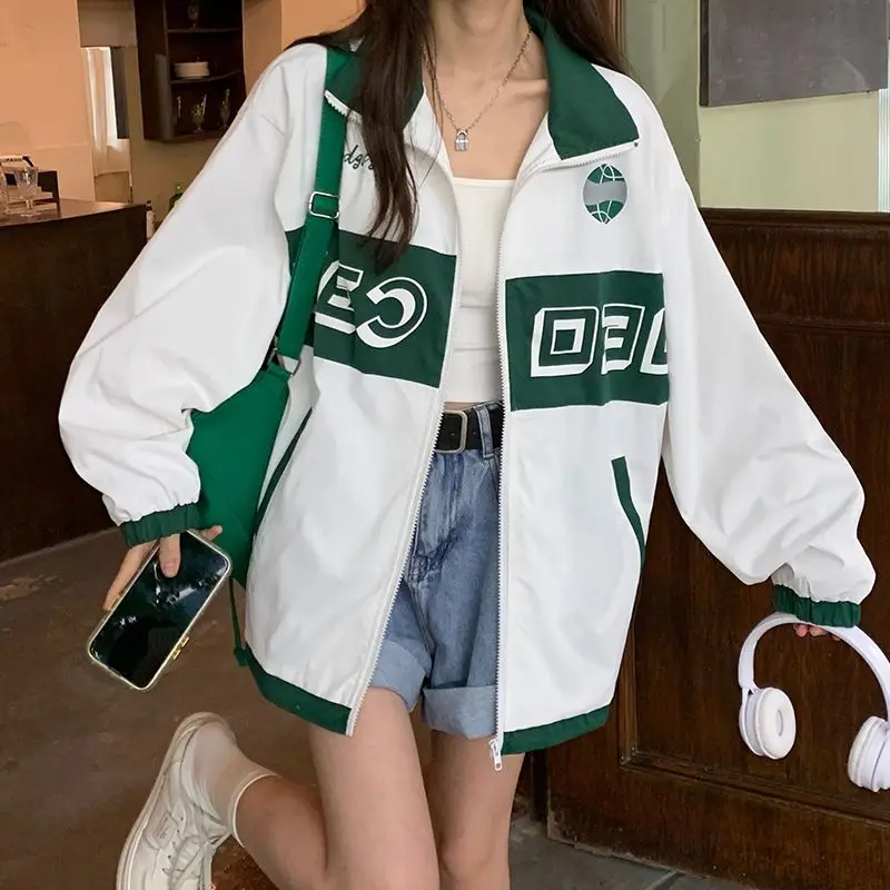 2023 New Spring and Autumn Fashion Academy Style Contrast Loose Fit Sports Outdoor Fashion Brand BF Work Zipper Jacket Coat
