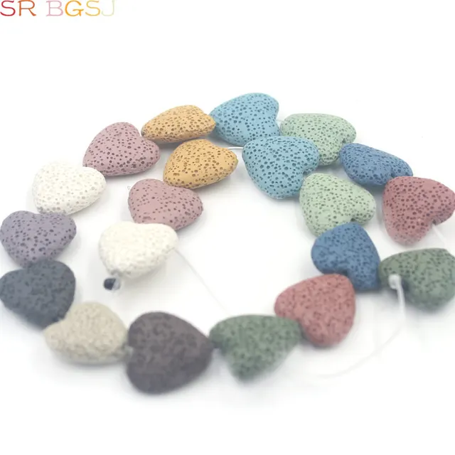 화려한 평면 큰 심장 모양 화산암 용암 돌 느슨한 스페이서 비즈
