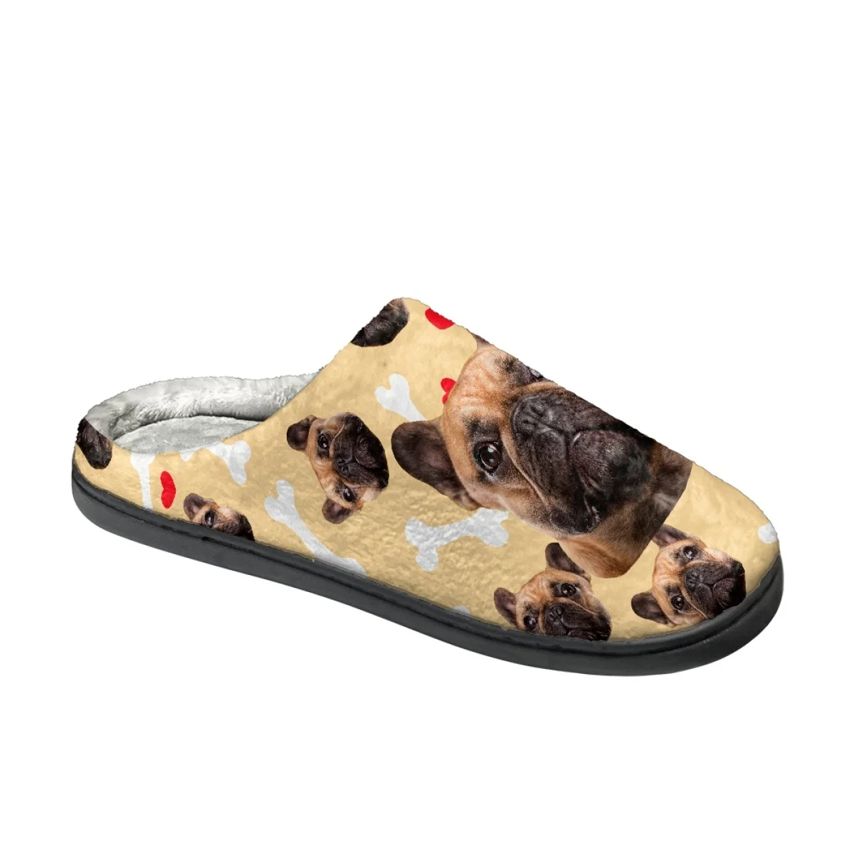 Kawaii Cartoon Pug Pattern Women Men Autumn Winter Home Cotton Slippers Outdoor Indoor Breathable Plush Slippers Custom Image