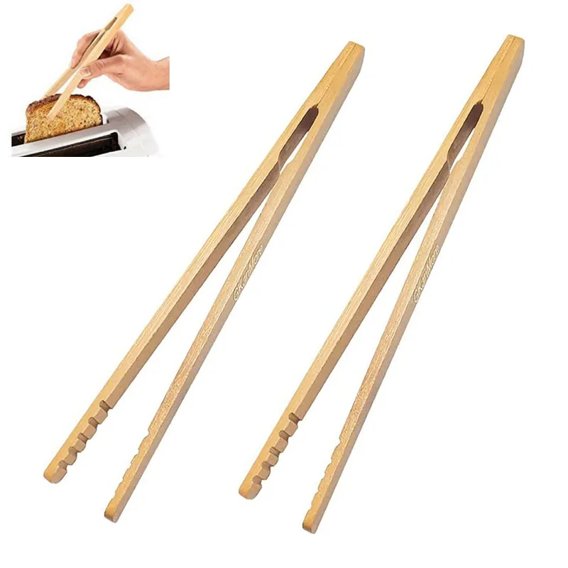 2Pcs Bamboo Tongs Natural Bamboo Wooden Food Toaster Tongs Tea Clip