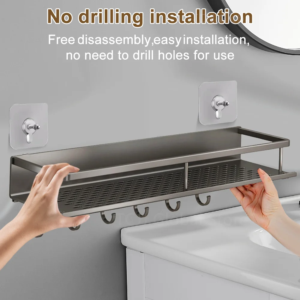 1/2PCS Wall Mounted Spice Rack No Drilling Kitchen Spice Organizer with Hook Spice Storage Rack Bathroom Kitchen Storage Shelf 2