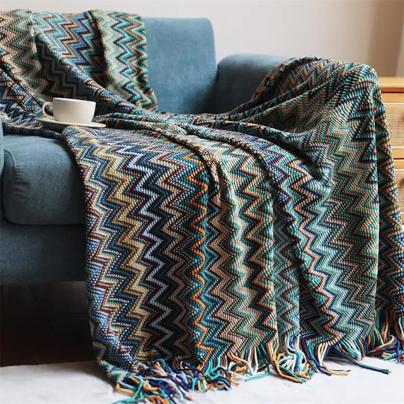 100% Acryl Hand Knitted Blanket with Tassel Summer Blanket Bed Sofa Travel