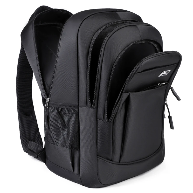 Adjustable padded shoulder straps, practical pockets, minimalist black casual work travel backpack suitable for commuting, schoo