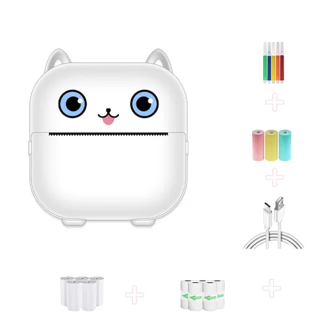 מדפסת תרמית ניידת MINI CAT הדפסת תמונה כיס תרמי מדפסת תוויות 58mm הדפסה אלחוטית בלוטות' אנדרואיד IOS