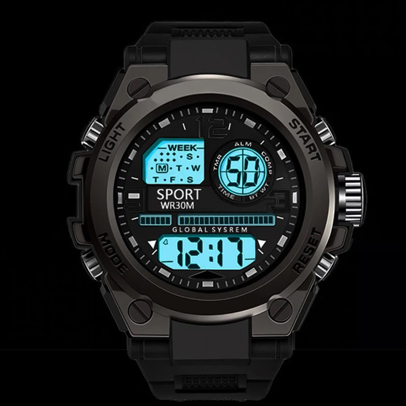 Black Sports Watch for Kids Students Men's Multifunction LED Digital Watch Waterproof Luminous Alarm Clock Electronic Watches 3