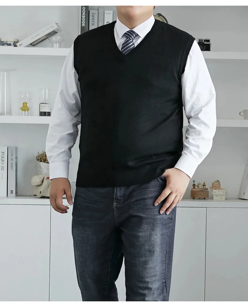 Description Picture 4 of itemAutumn 2024 New Men's Knitted Vest Pullover Sweater 8XL 7XL Plus Size Fashion V-neck Casual All-match Loose Sleeveless Clothes