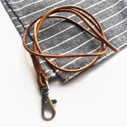 Premium Genuine Leather Neck Strap for Keys, ID, and Card Holder (Brown)