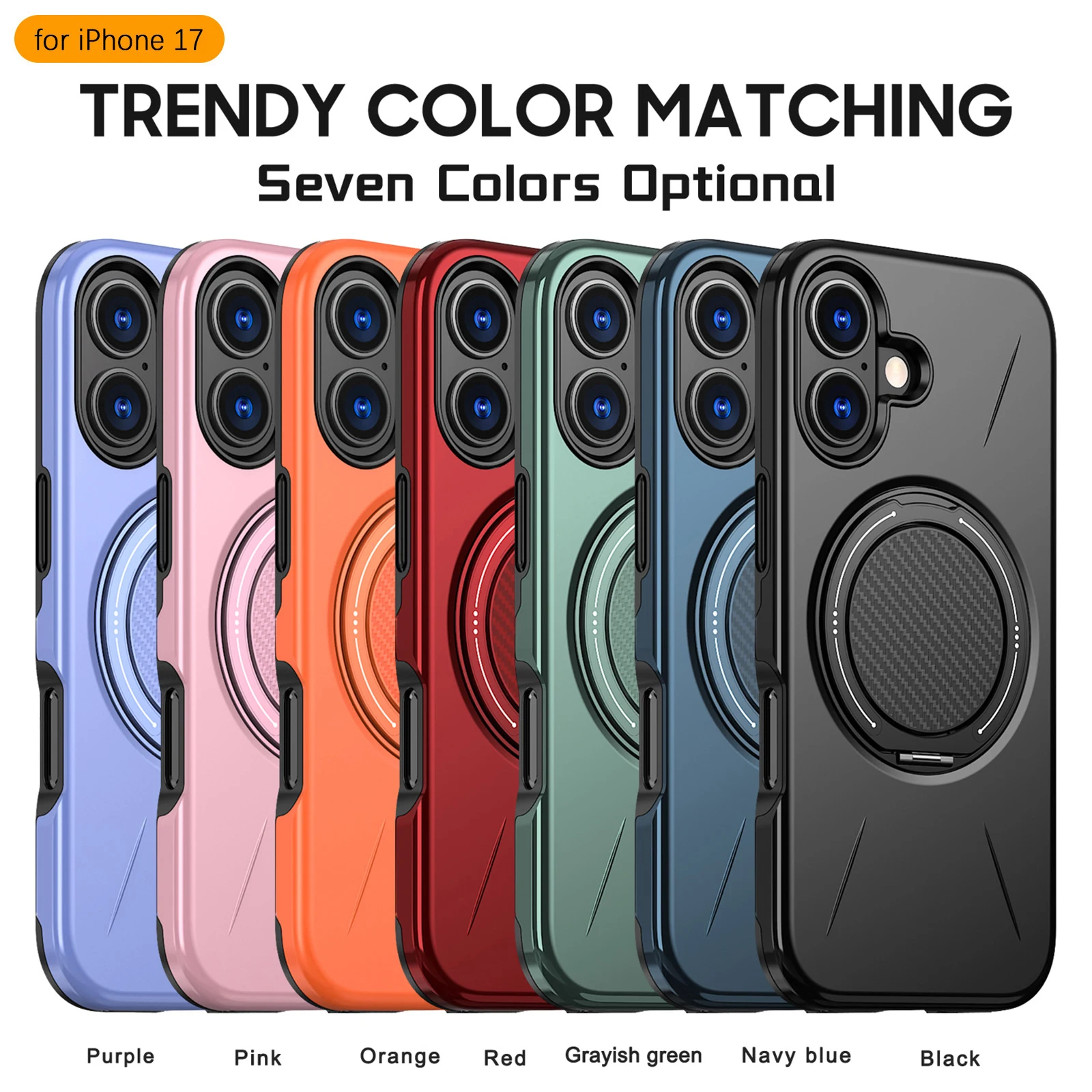 Dual-Layer Protective Phone Case with 360° Rotating Ring and Magnetic Mount Compatibility
