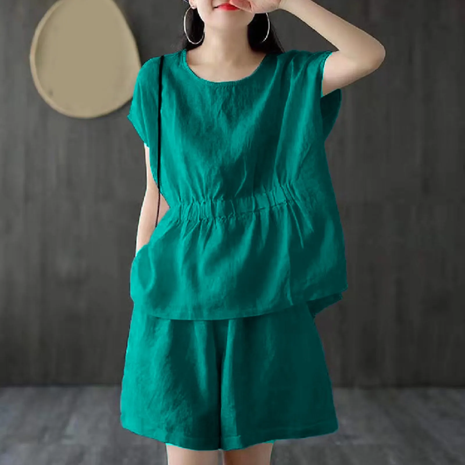 Cotton Linen Sets Short Sleeve Tops and Shorts Suits Women Clothes Two Pieces Sets Homewear Female Loose Tracksuit Outfits 2023