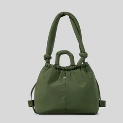 Elegant Nylon Padded Tote Bag - Vintage Soft Puffer Shoulder Crossbody Handbag (Army Green)