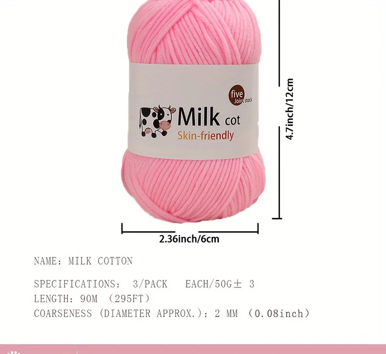 150 g 5-strängiges Milchgarn, handgefertigt, mitteldick, zum Selbermachen, gewebt, für Puppen, Pullover, Blumenmütze, Schal, Garnball – Detail 3