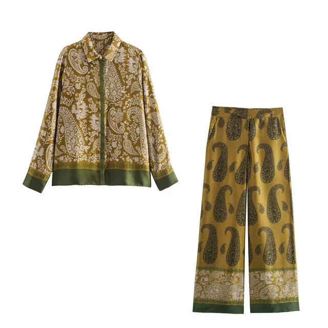 Long Sleeve Plaid Feather Pants 2 Piece Sets Pajama Women Lapel Blouses Suits Sleep Ladies High Waist Stright Pants Pajamas Set