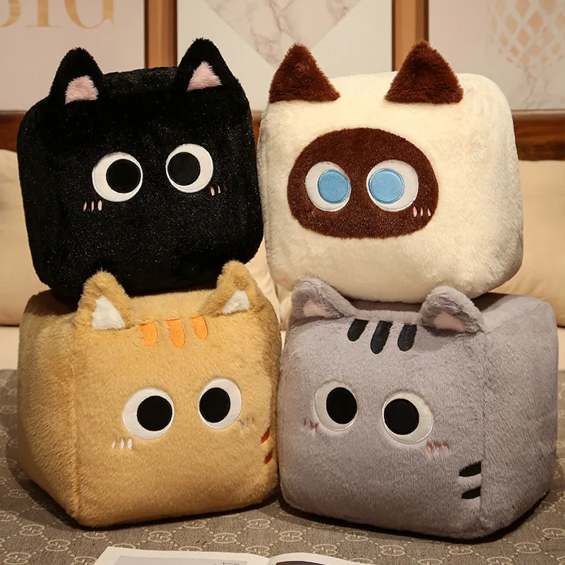 

20/30/40cm Anime Tofu Cube Cat Plush Throw Pillow Toys Cartoon Soft Stuffed Animals Kittey Plushie Doll Cushion Funny Home Decor