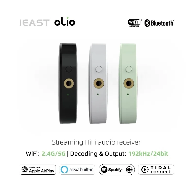 IEAST Olio WiFi 2.4G/5G& Bluetooth Receiver 5.0 Wireless Auido Multiroom Airplay 2 Music Streamer Tidal Connect