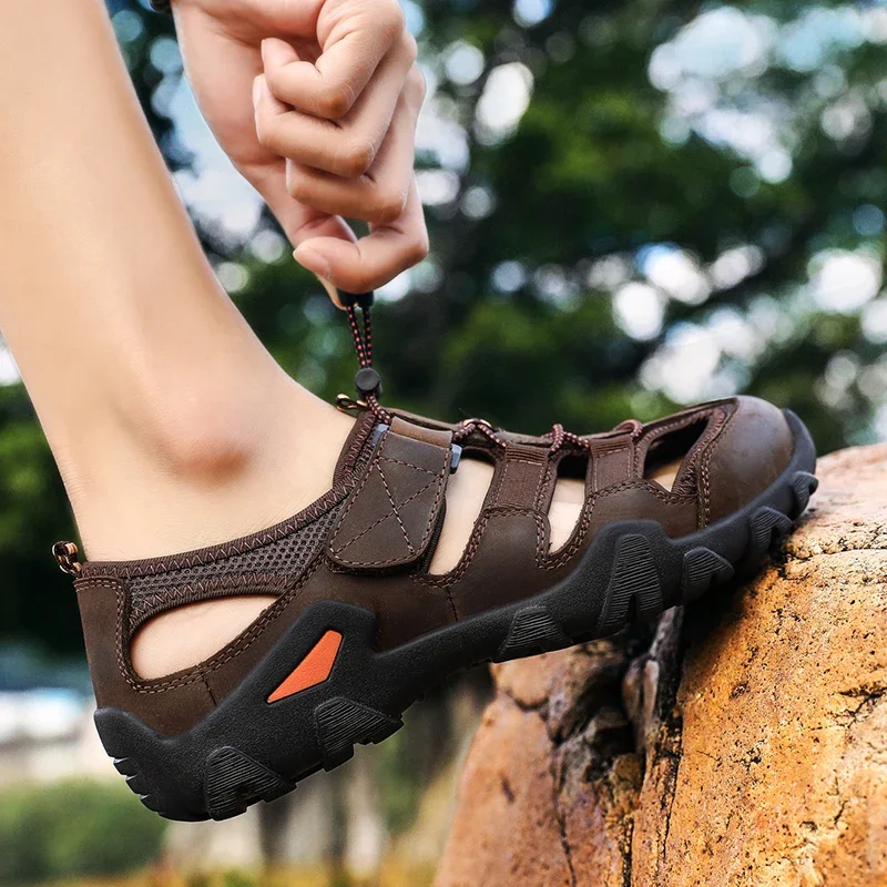 Summer Men's Casual Sandals Fashion Handmade Water Beach Outdoor Non-slip Soft Comfortable Walking Shoes Mocassins leather sandals,summer sandals