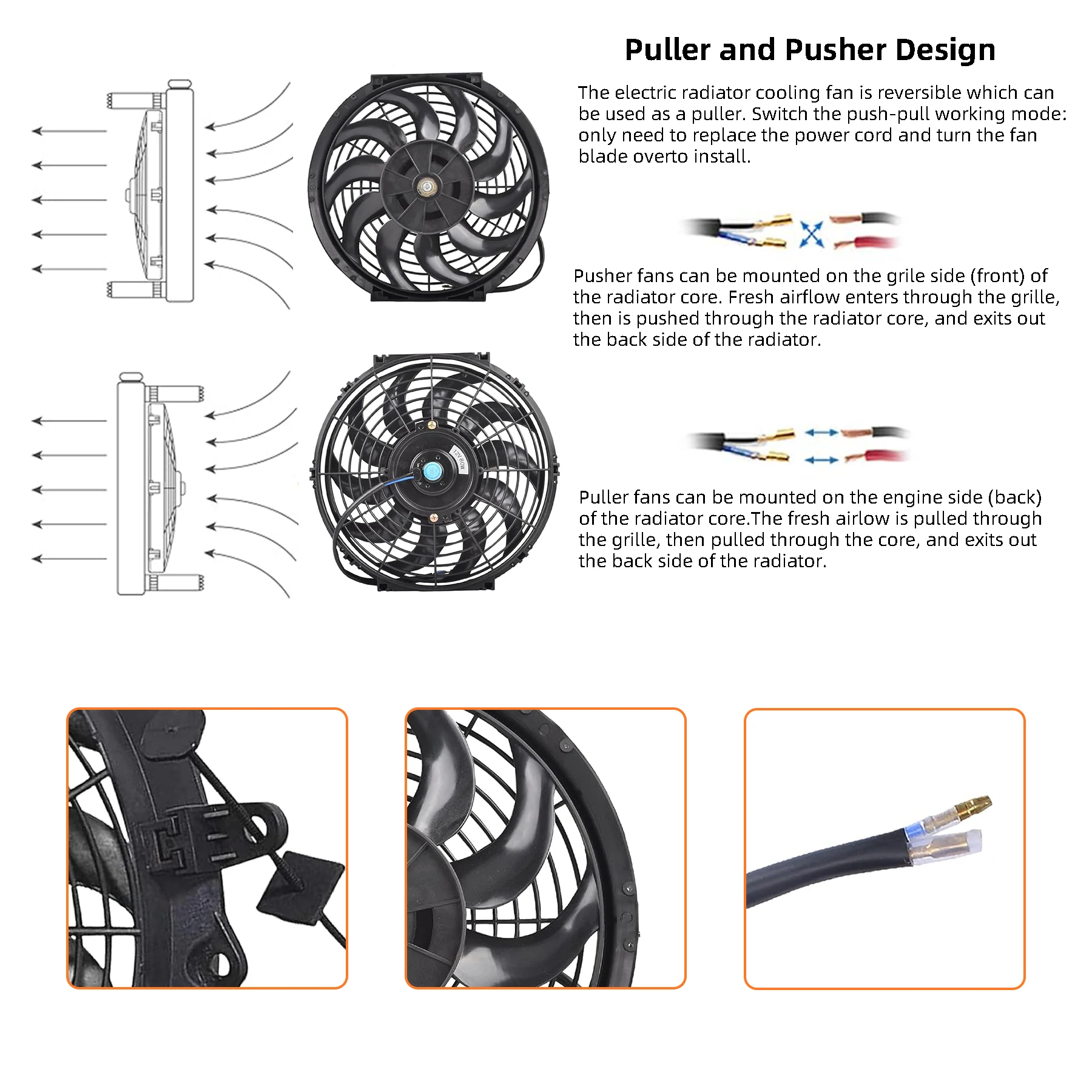 Car 12V Fan 80W Slim Electric Radiator Coolling Fans Push Pull Mount Installation Kit Cooling Systems Universal