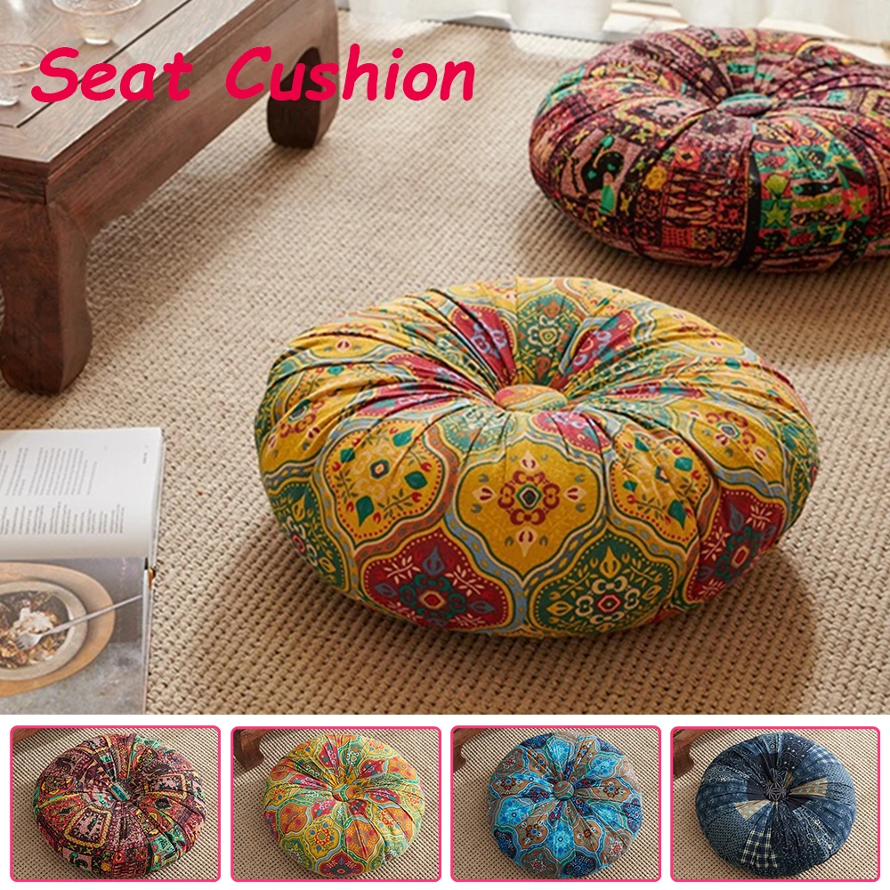 

40x40cm Round Moroccan Floor Cushion Home Chair Sofa Cotton Cushion Vintage American Tatami Mat Futon Office Sitting Cushion