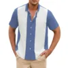 Fashion Business Stripped Splicing Shirt For Men Vintage Casual And Versatile Button Down Bowling Short Sleeve Summer T-Shirt 1