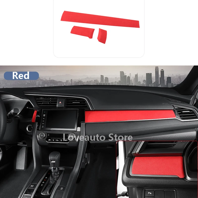 

Car Alcantara Dashboard Decoration Strip Center Console Trim Interior for Honda Civic 10th 2016 2017 2018 2019 2020 2021