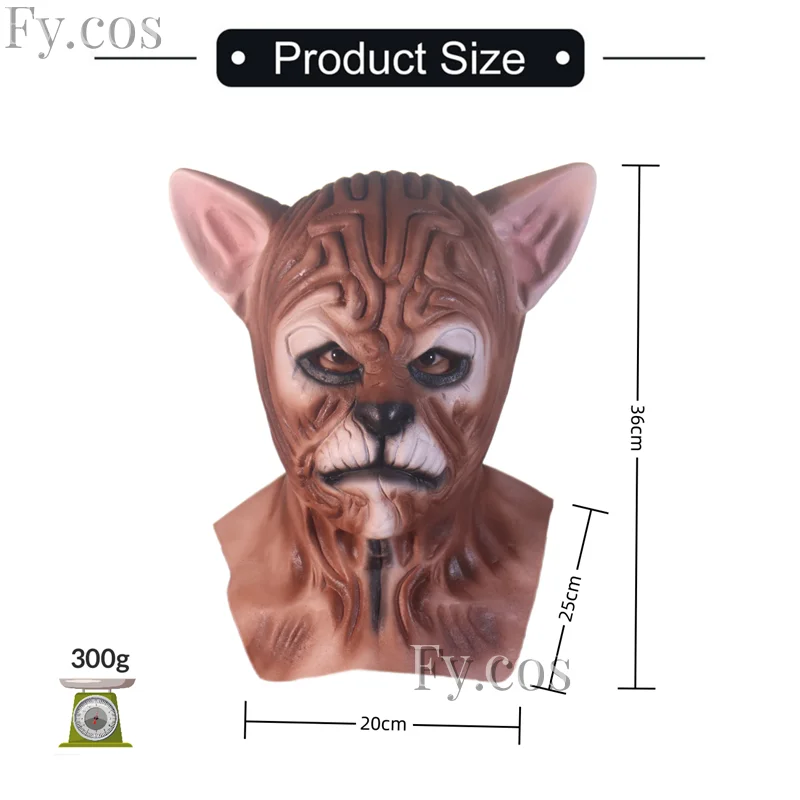 Carnival Cat Mask Therian Full Head Mascara Latex Halloween Party Cosplay  Funny Animal Face Rave Novelties