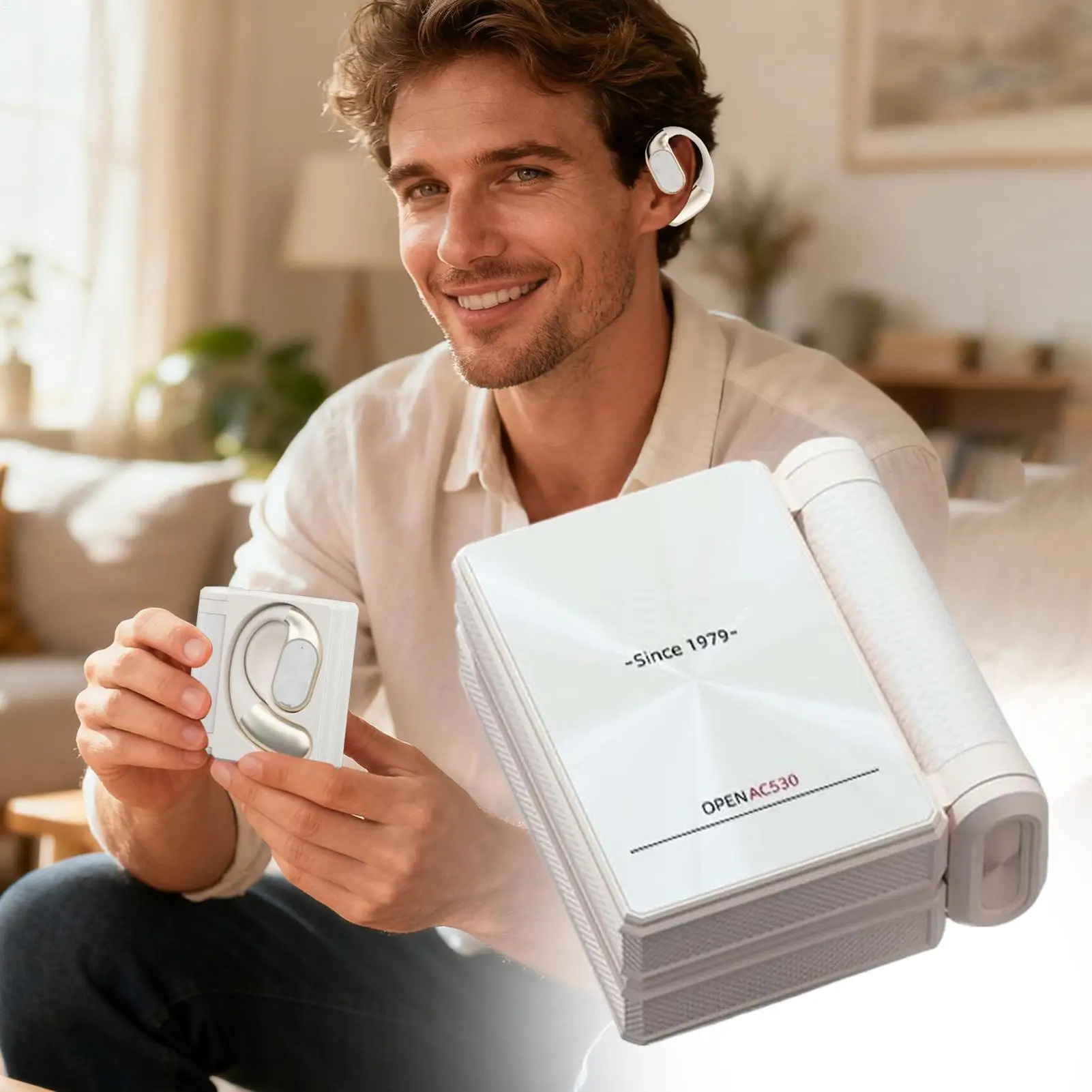 Noise-Cancelling Wireless Earbuds with Earhooks and Waterproof Double-Fold Case