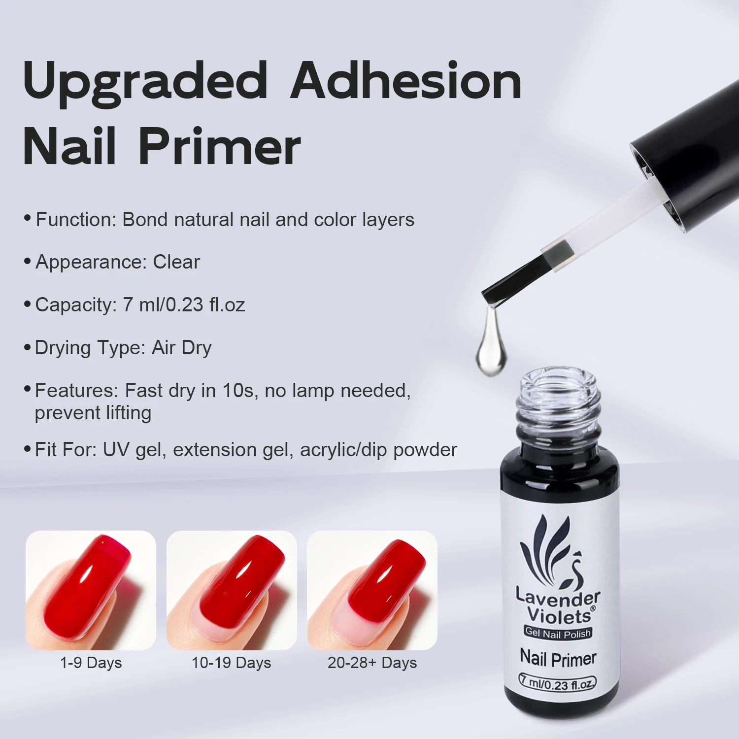 2pcs 7ml Nail Primer Nail Prep Dehydrator Set Fast Air Dry No Curing Long Lasting for Art Design