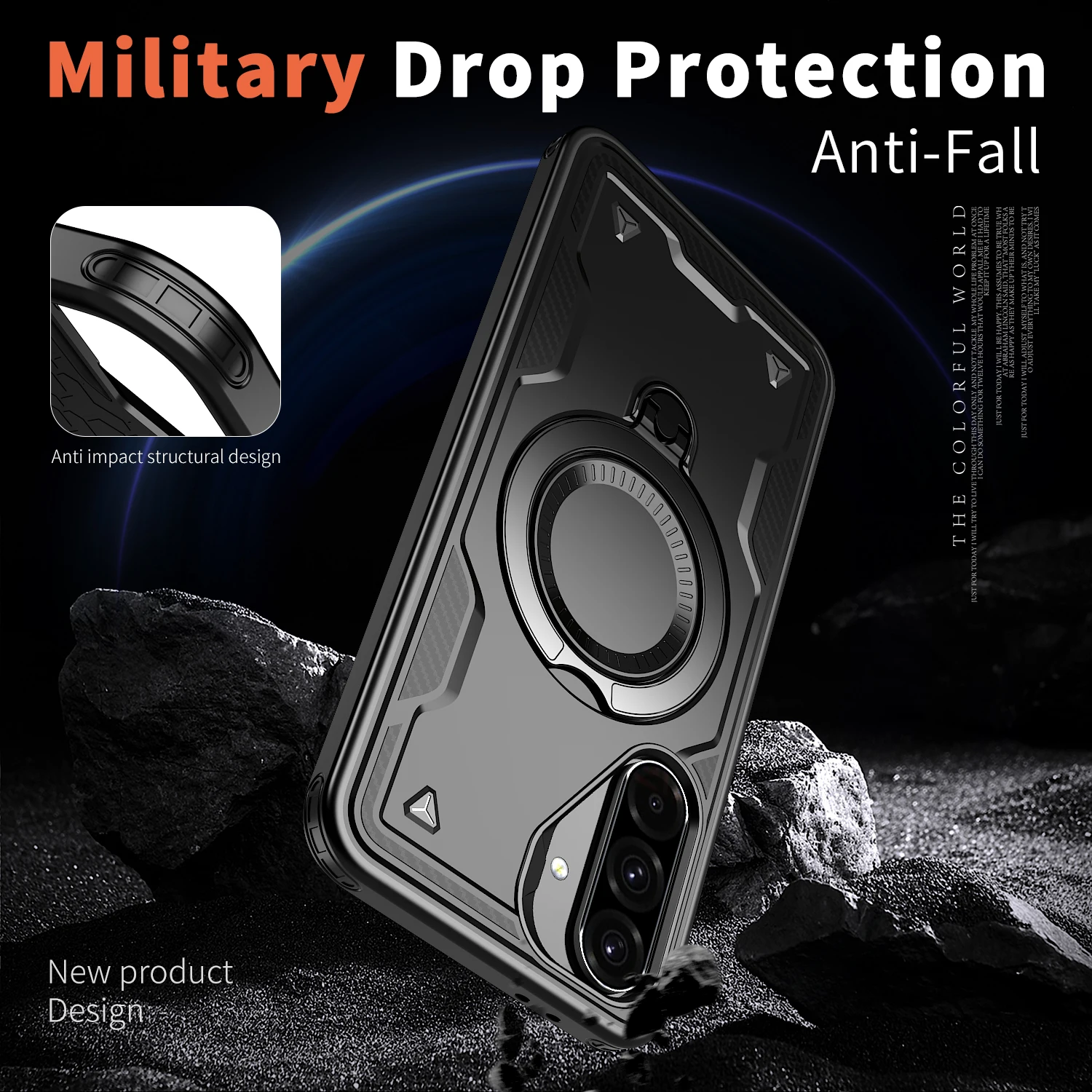 Dual Layer Shockproof Hard Cover with Ring Magnetic Fold Bracket