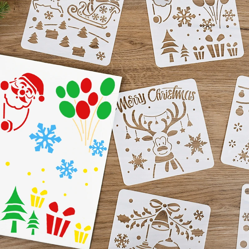 Christmas Drawing Stencils Embossing Paper Card Scrapbooking Stamp Album Decoration New Year DIY Wall Window Decor Kids Painting