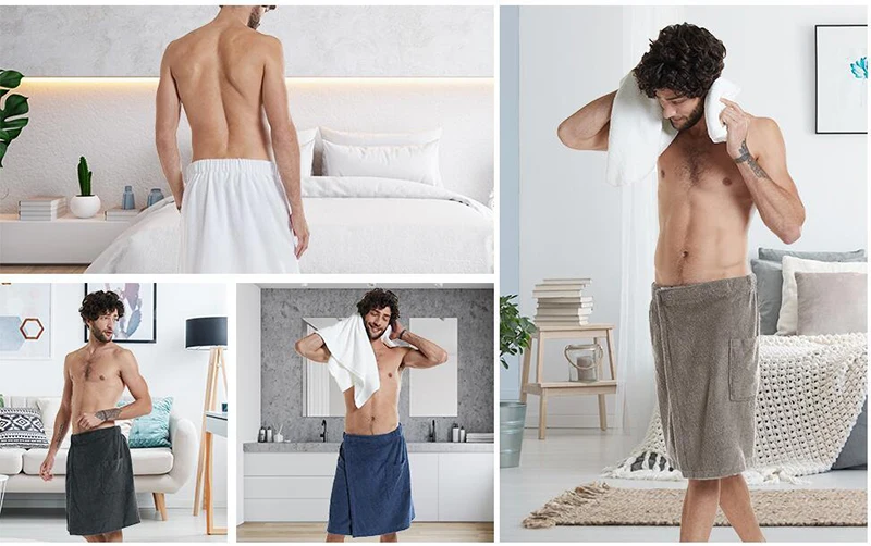 Asciugamano da bagno indossabile da uomo con tasca per spiaggia_voghion.com