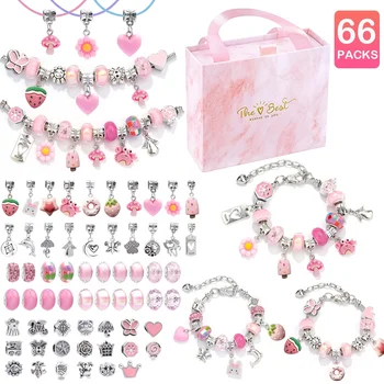 66-Piece Pink & Violet Charm Bracelet Jewelry Kit 1